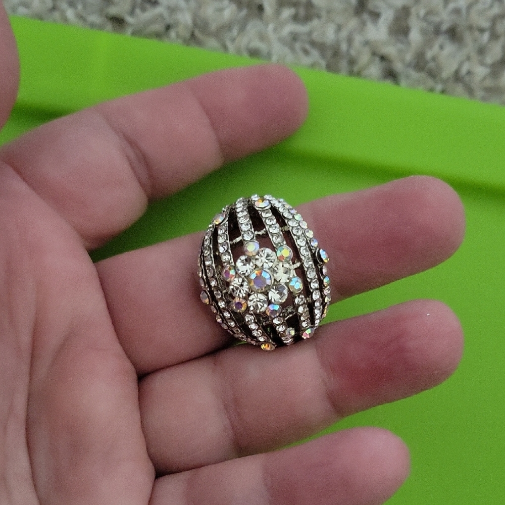 Silver And Black Geometric Pattern Ring - image 1